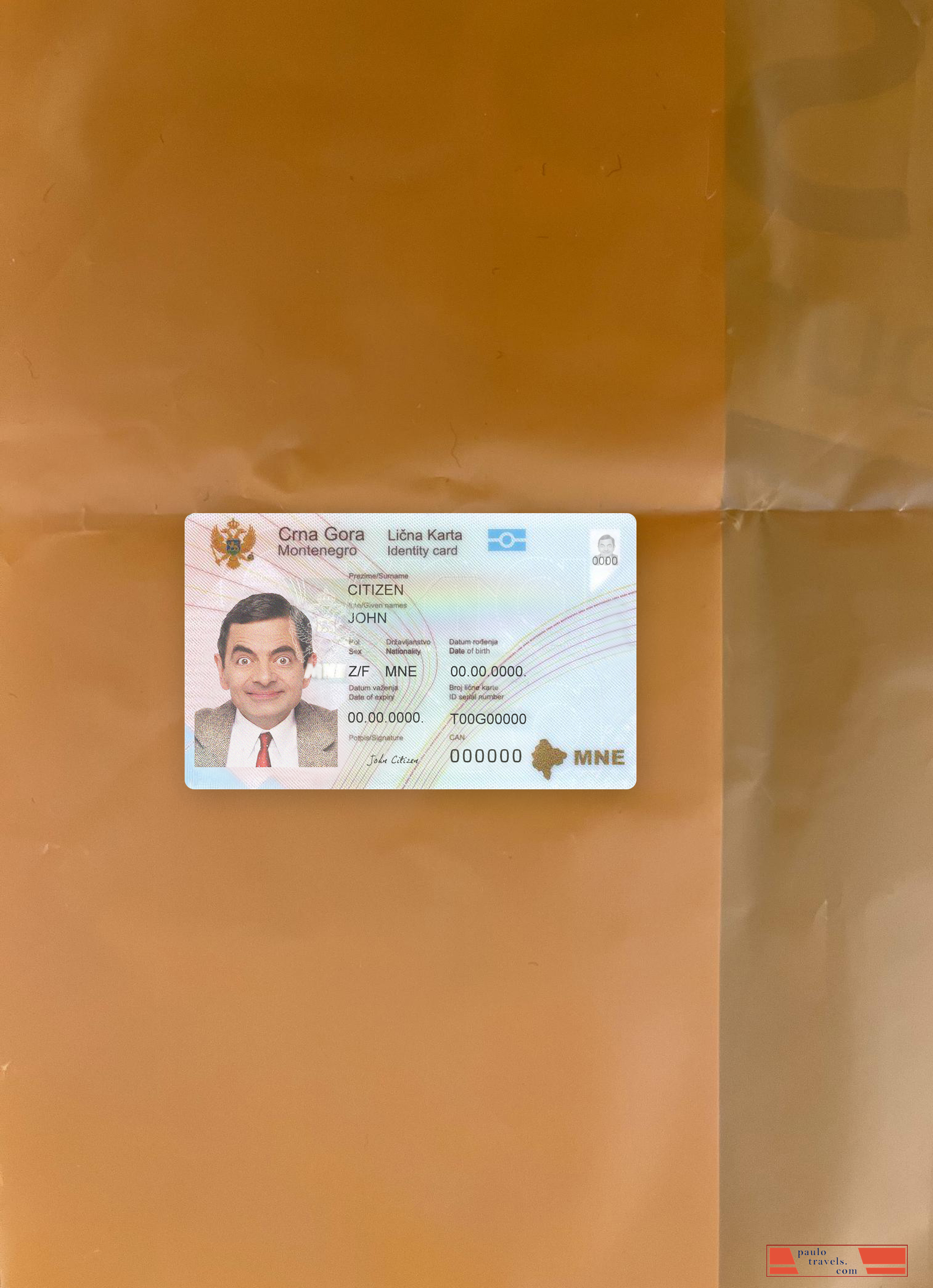 Montenegro ID card photolook front PSD template